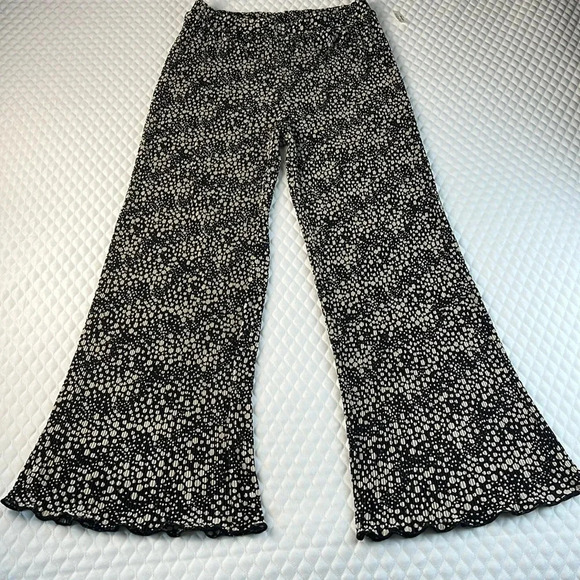 Joie Stretch Crinkle Polka Dots Lounge Palazzo Wide Leg Pants Black Cream L NWT - Picture 1 of 9